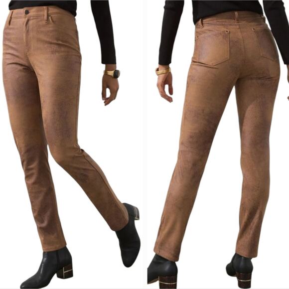 Chico's Vegan Suede Stylish Tan Straight Leg Women's Pants Size 3.5 Size 16 - Picture 9 of 11